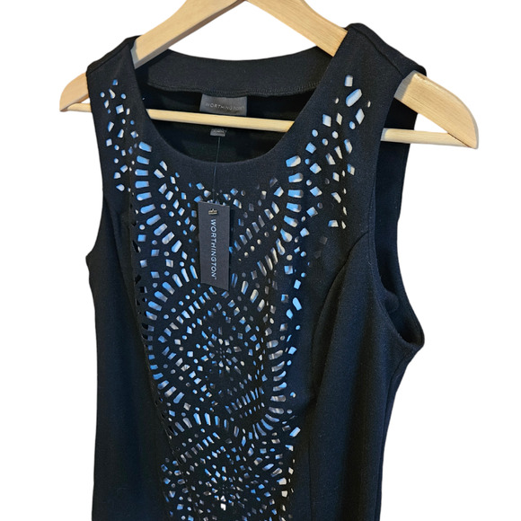 Worthington Cut Out Tank Top Black White Sleeveless Women’s Size Medium NWT - Picture 2 of 9
